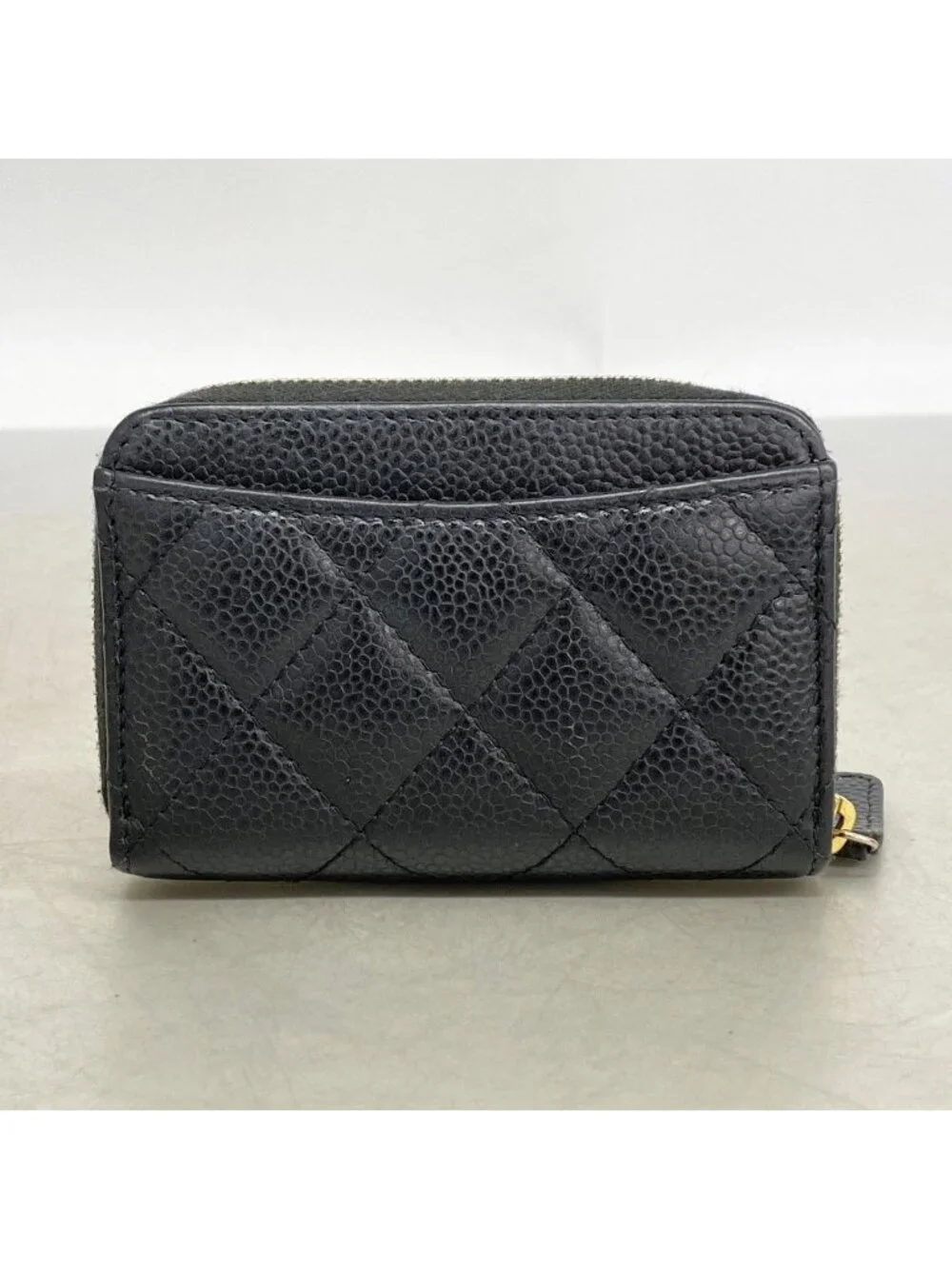 Chanel Coin Case Quilted Caviar Leather Black Gold